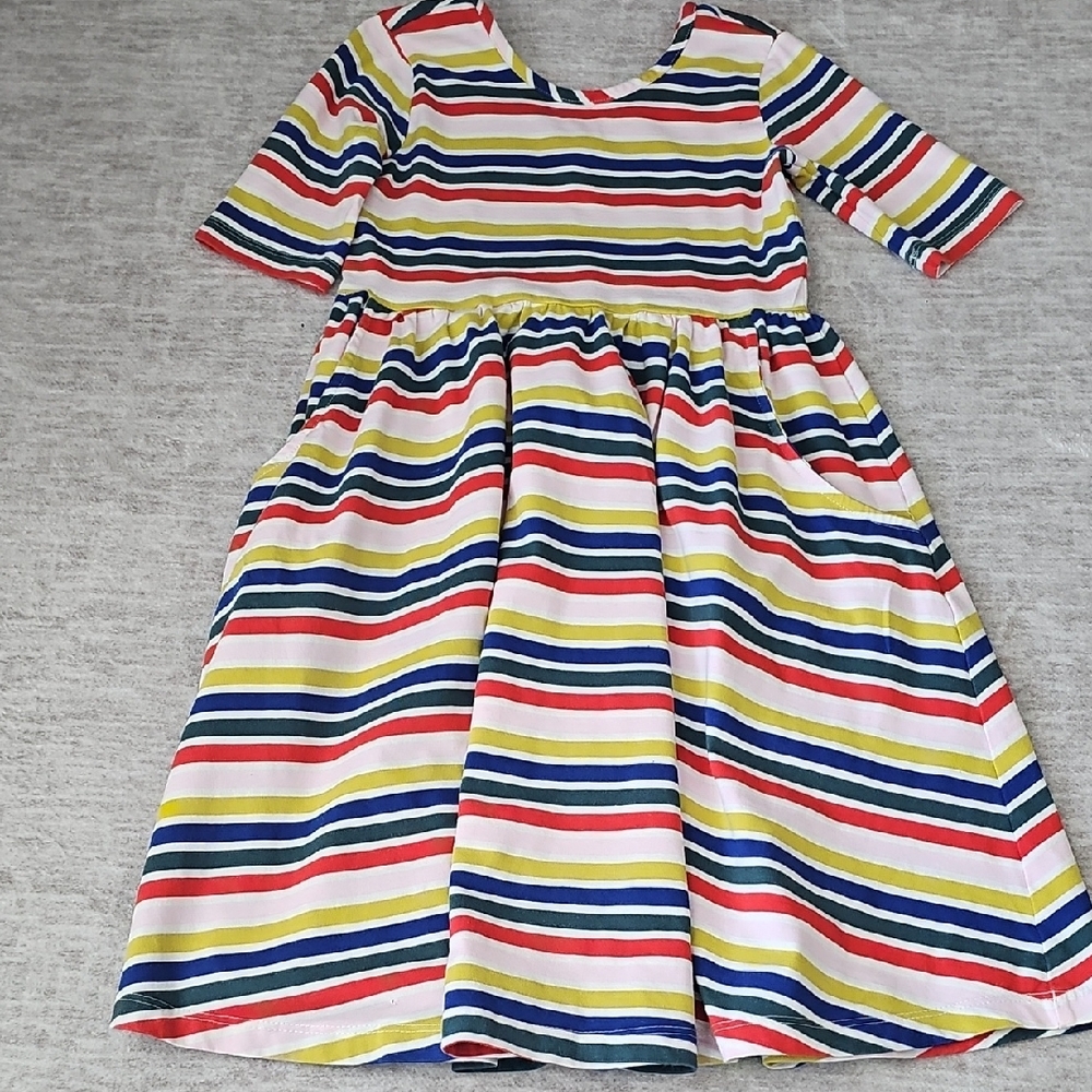 Hanna Andersson Striped Cotton Dress in Navy, Red, Yellow, Pink